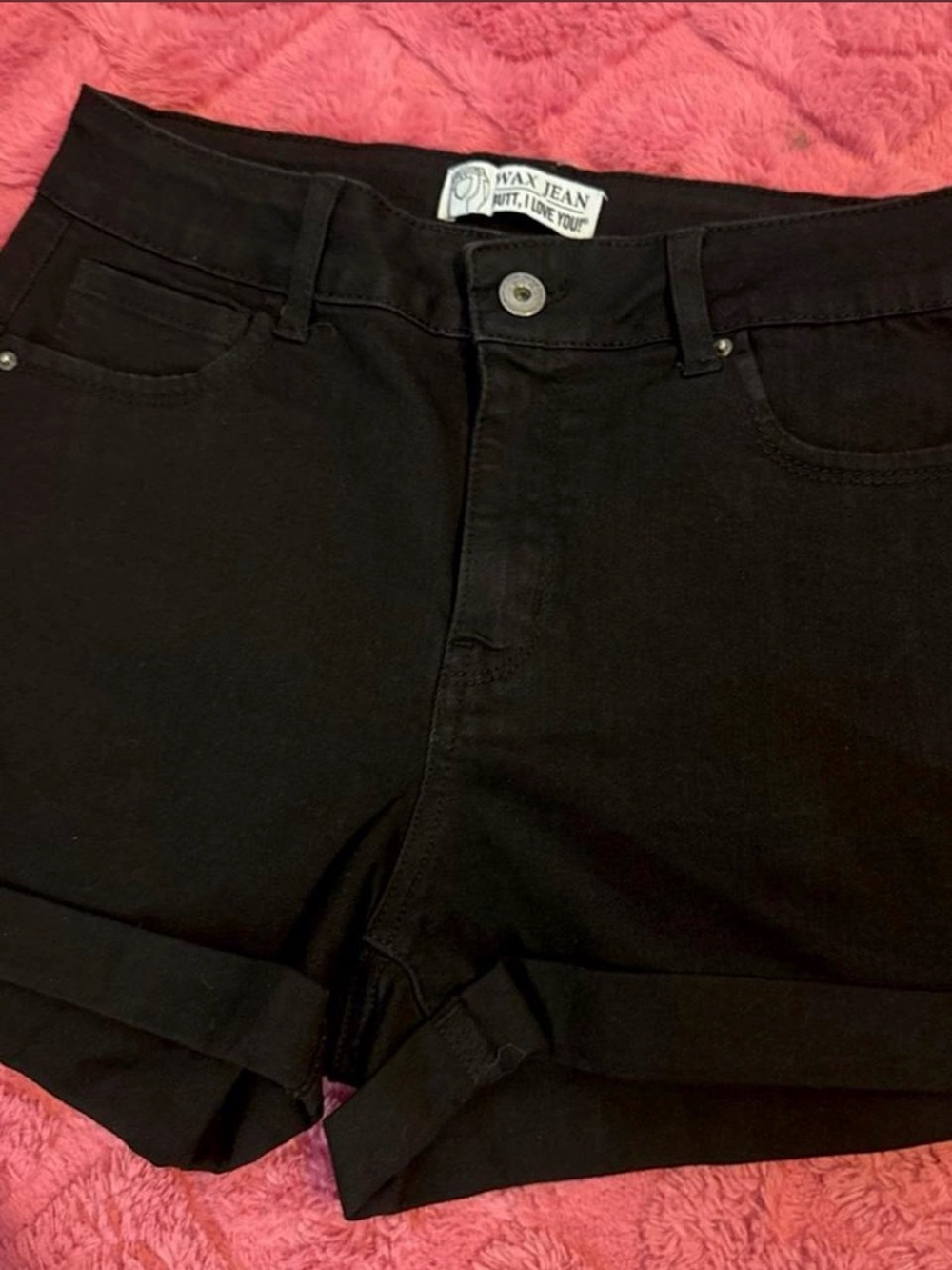 Wax Jean Black Cuffed Denim Shorts